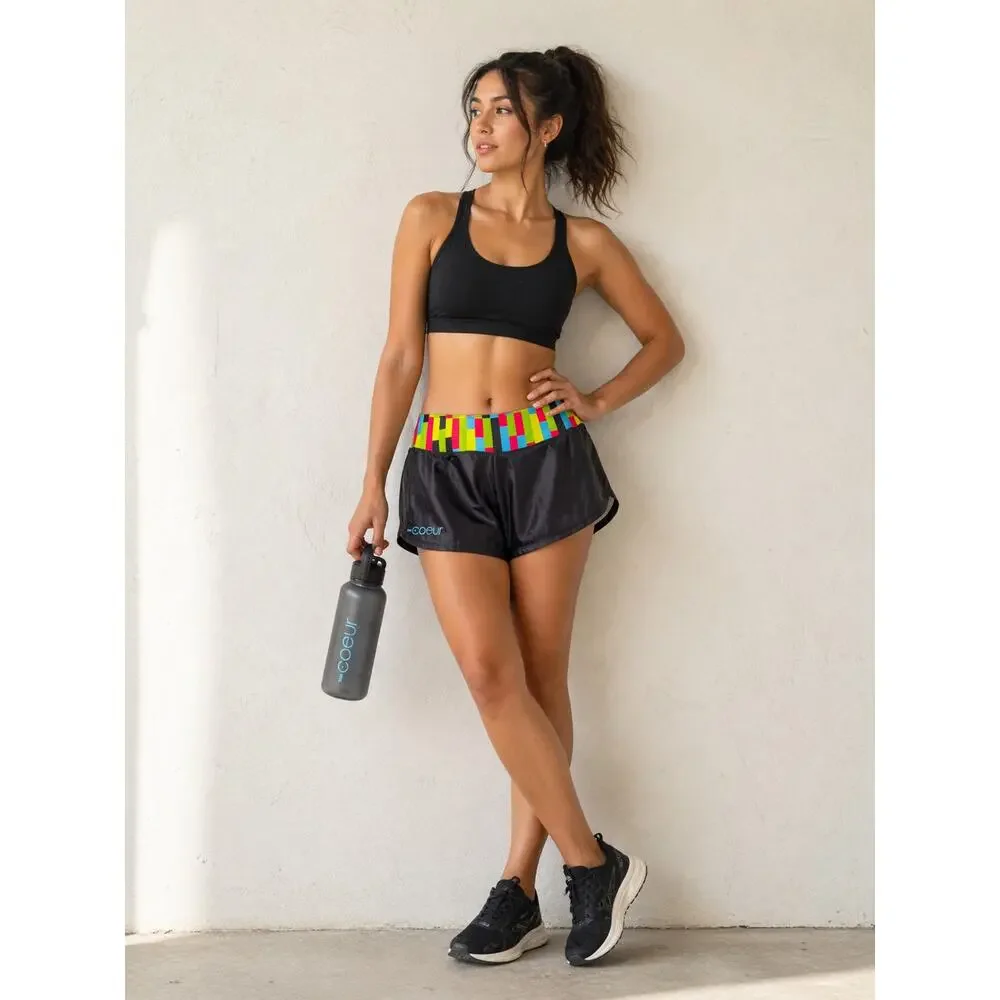 Coeur Running Shorts Women's M Black Multicolor Waist‎ Athletic Gym USA